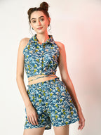 Myshka Women's Blue Printed Top With Shorts