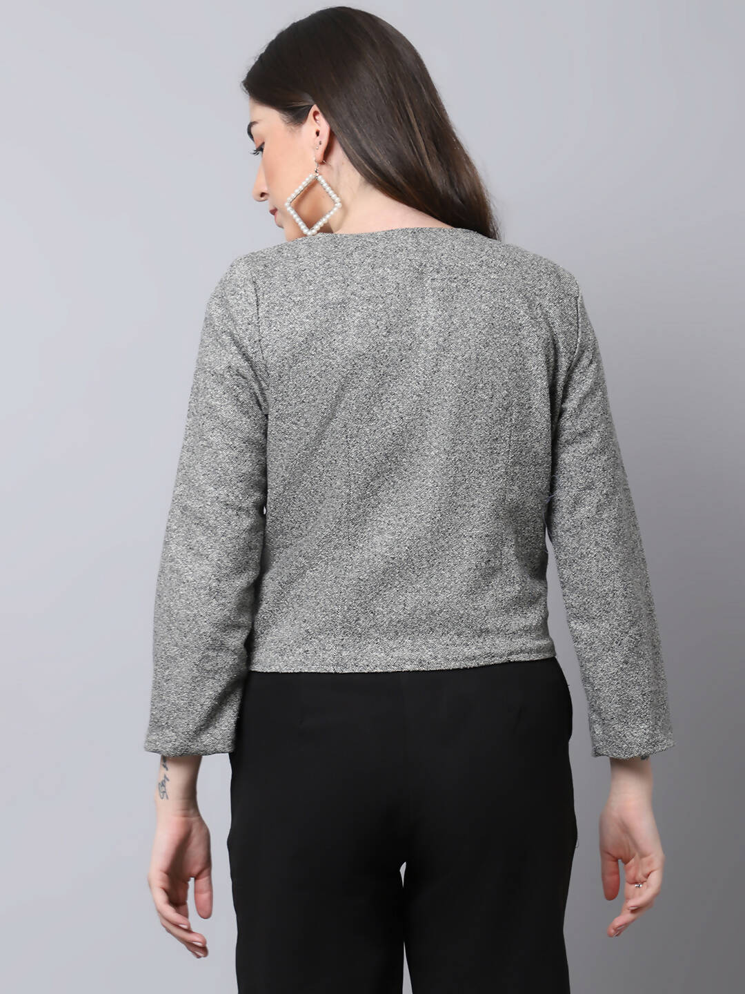 Even Apparels Grey Pure Wool Open Front Statement Women's Jacket - Distacart