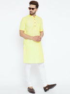 Even Apparels Yellow Color Pure Cotton Men's Kurta With Band Collar - Distacart