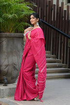 Beatitude Pink Khadi Ghicha Stripes Saree