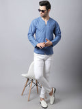 Even Apparels Blue Checked Men's Kurta With Band Collar - Distacart