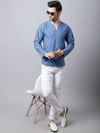 Even Apparels Blue Checked Men's Kurta With Band Collar - Distacart