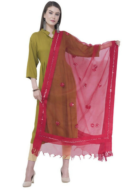Mominos Fashion Moeza Orgenza Flower Mirror Red Dupatta