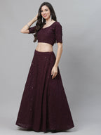 Purple Georgette Thread with Sequins Embroidery Work Lehenga Choli with Dupatta - Jivika