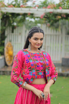 Teeya Creation Pink Colour Roman Silk With Gamathi Work Navratri Lehenga Choli
