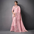 Pink Lycra Raw Silk Sequins Embroidery, Applique Work Saree - Norita Eileen