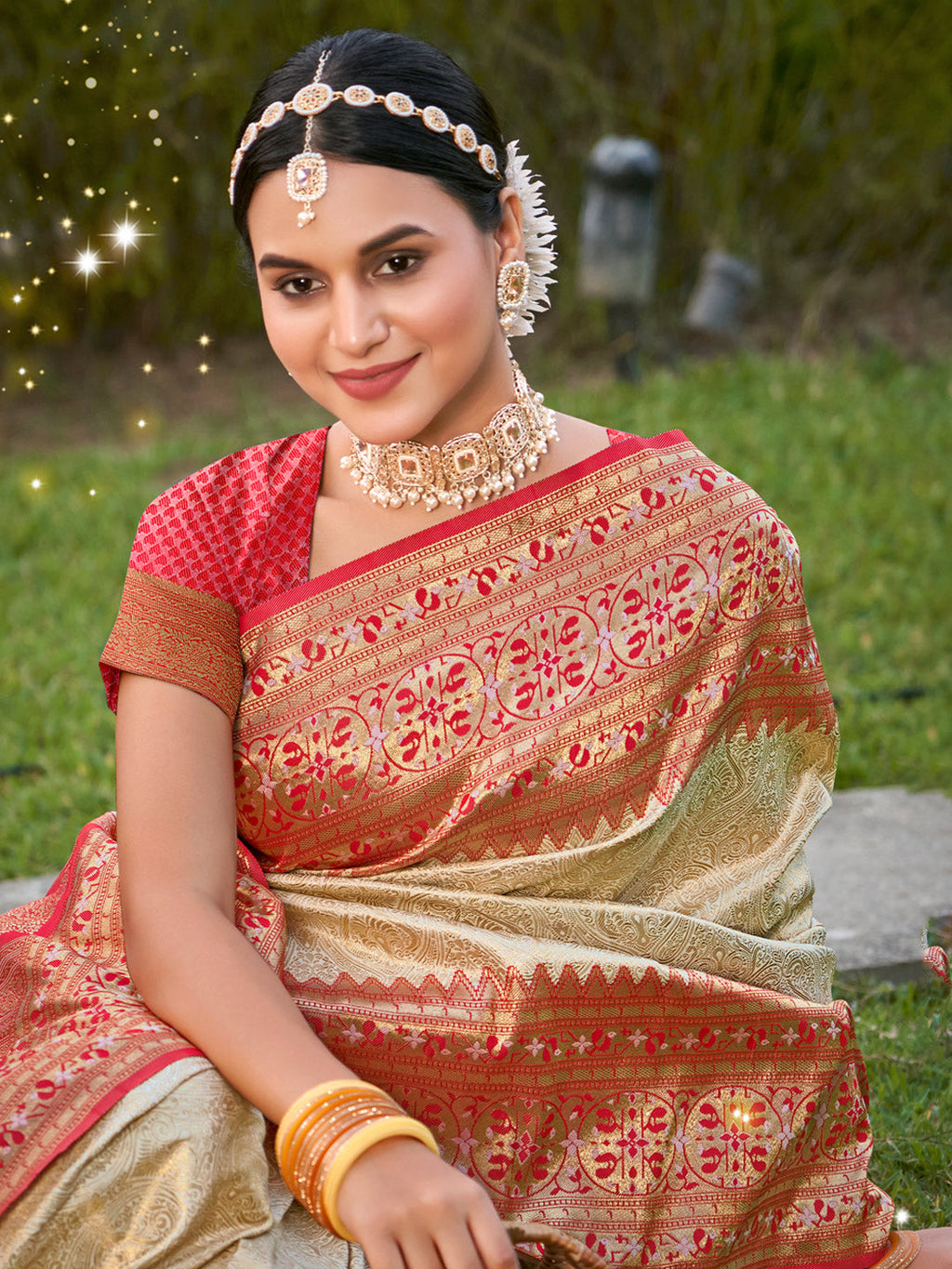 Anaita Gold Banarasi Saree With Blouse Piece - Distacart