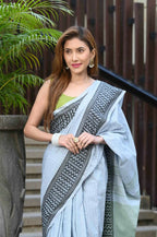 Beatitude Grey Cotton Jacquard Border Tangail Handloom Saree