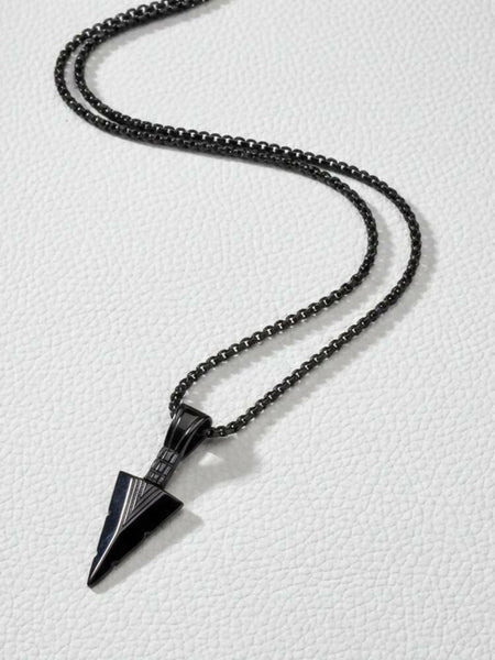 NVR Men's Black Arrow Shaped Rhodium Plated Pendant with Chain