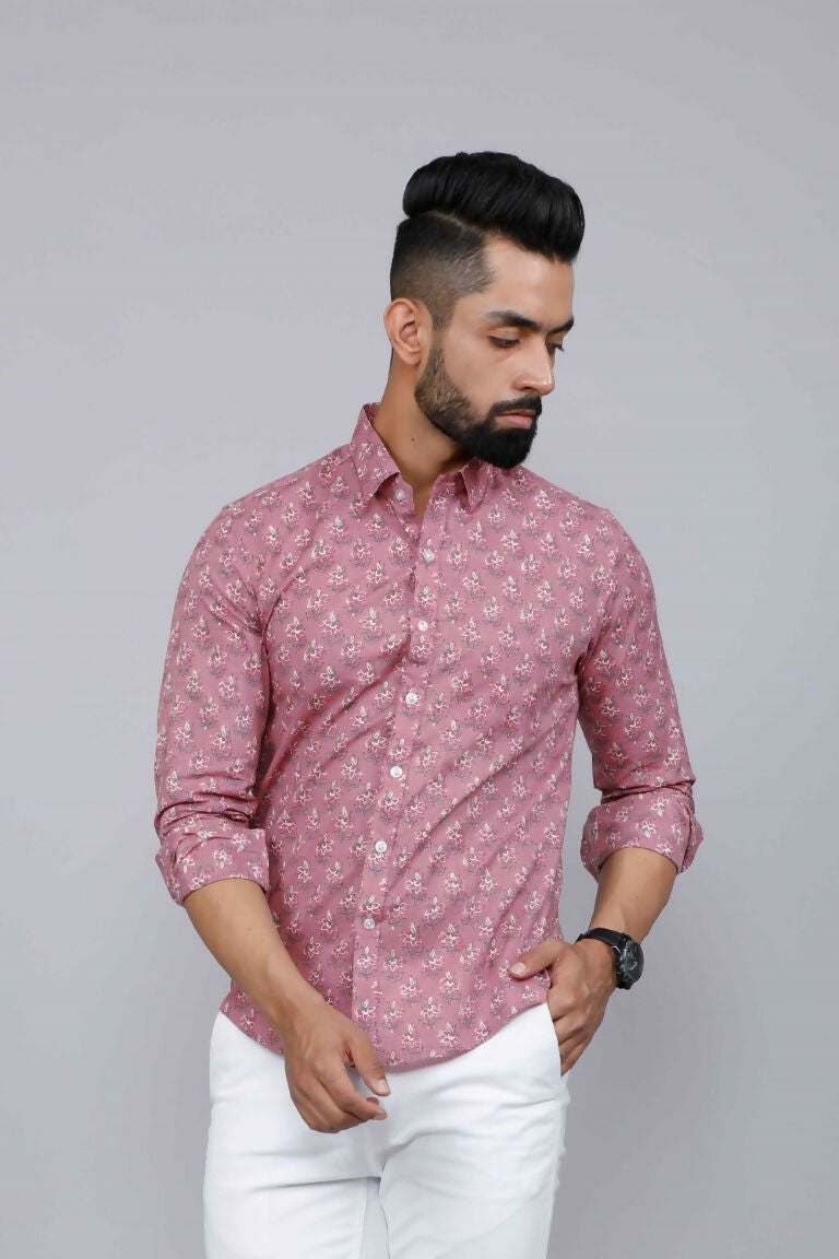 Miravan Men's Pink Spread Collar Floral Print Casual Shirt