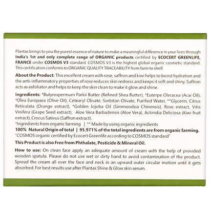 Plantas Shine & Glow Skin Brightening Organic Face Cream