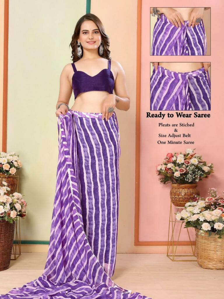 Purple Georgette Designer Printed Ready To Wear Saree - Elite