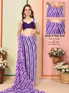 Purple Georgette Designer Printed Ready To Wear Saree - Elite