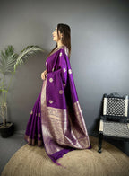 Joban Fashion Purple Floral Jacquard Woven Design Cotton Silk Banarasi Silk Saree - Distacart
