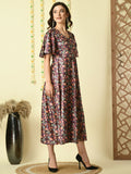 Myshka Women's Multi Printed Velvet Party Dress - Distacart