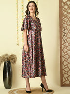 Myshka Women's Multi Printed Velvet Party Dress - Distacart