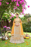 Yellow Net Embroidered Semi Stitched Lehenga Choli with Dupatta - Bhagya