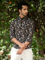 Miravan Men's Cotton Black Floral Printed Full Sleeve Slim Fit Shirt