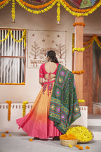 Yellow Rayon All over Print with Embroidery Patch Work Navratri Lehenga Choli with Dupatta - Raas
