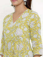 Miravan Women's Cotton Floral Print Anarkali Kurta With Dupatta