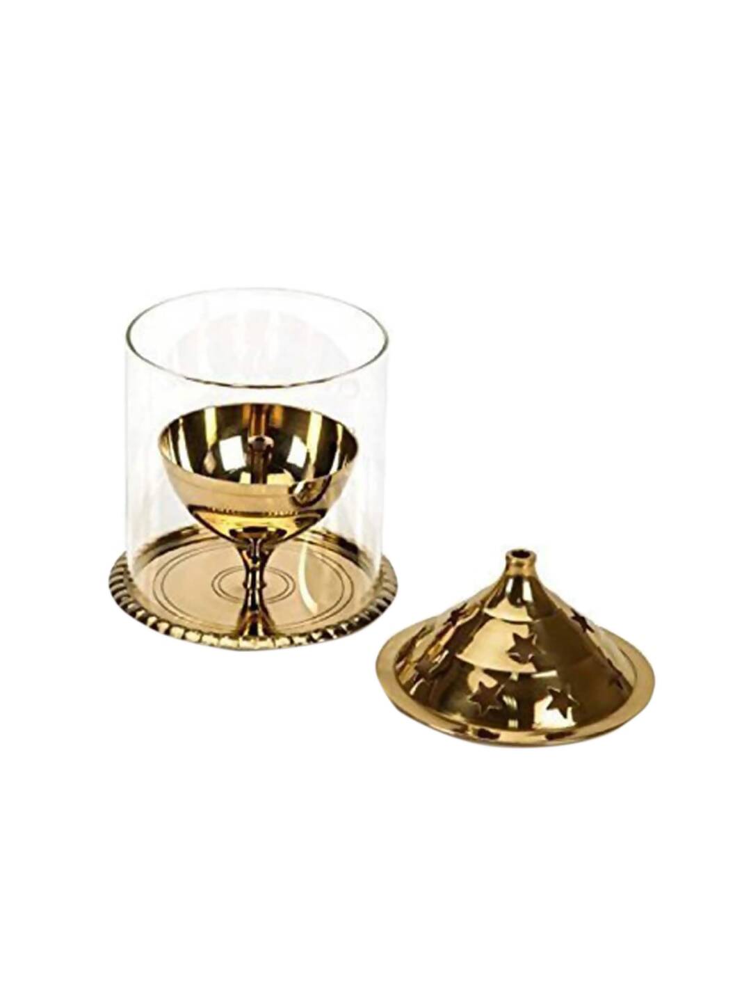eCraftIndia Brown Brass And Glass Akhand Diya