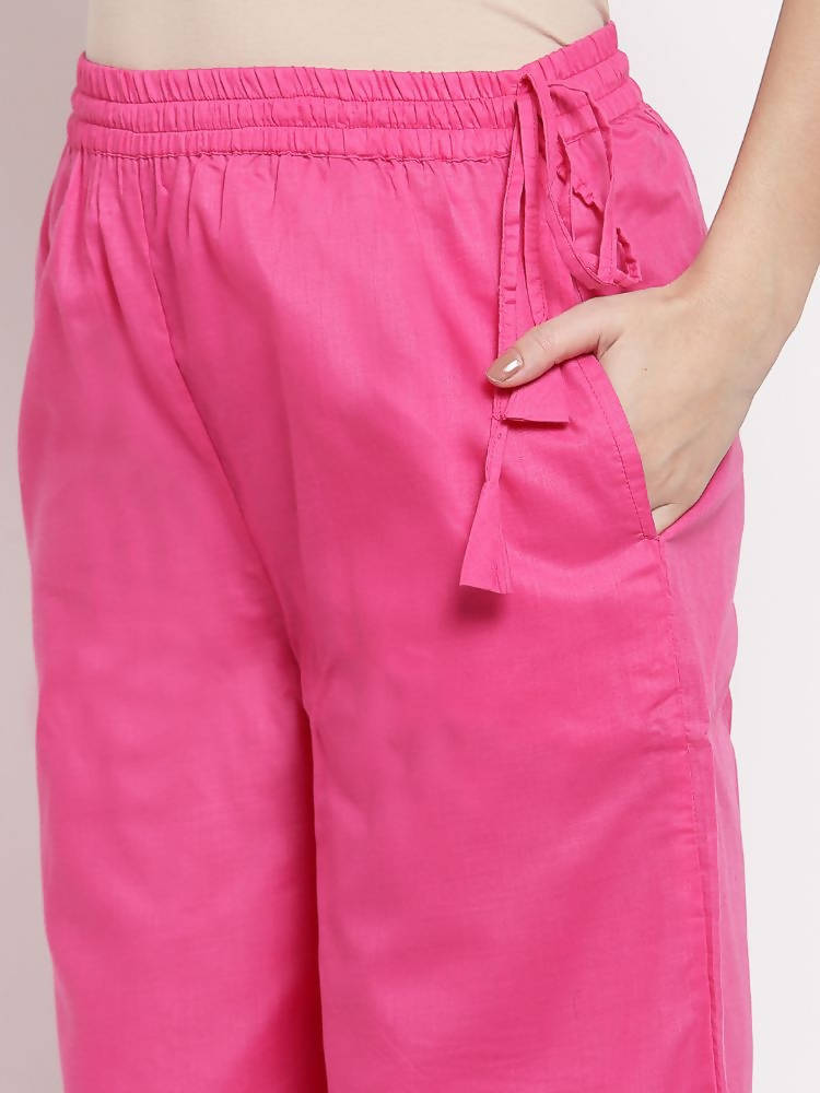 Myshka Women's Pink Cotton Solid Casual Palazzo