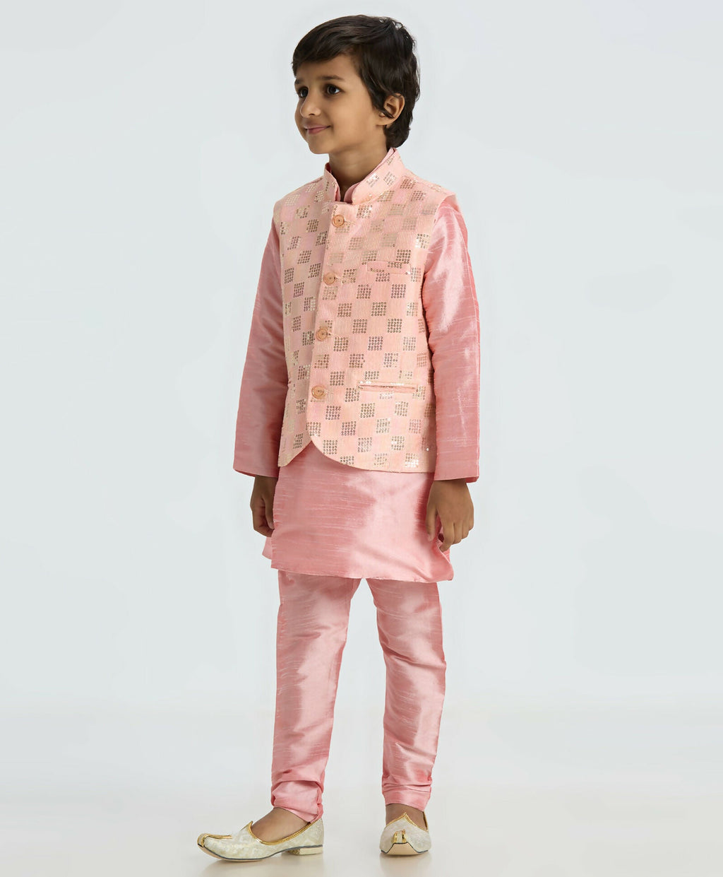 Joban Fashion Kids Island with Sequence work Nehru Jacket Full Sleeves Kurta, Pyjama Set - Pink - Distacart