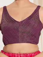 Joban Fashion Wine Tissue Padded Blouse With Sweetheart Neck Sleeveless - Distacart