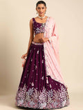 House of Panchhi Burgundy Georgette Sequins and thread embroidery Lehenga choli & Dupatta