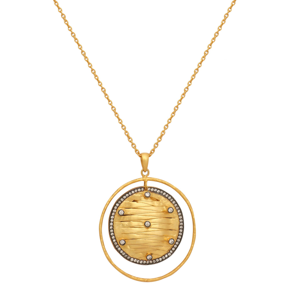 Nuyug 18K Gold-Plated Zircon Studded Minimal Chain Textured Surface Pendant Necklace