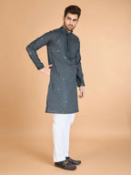 Vastranavya Grey Exclusive Festival Wear Viscose Silk Thread & Sequence Embroidered Work Kurta with Dupatta