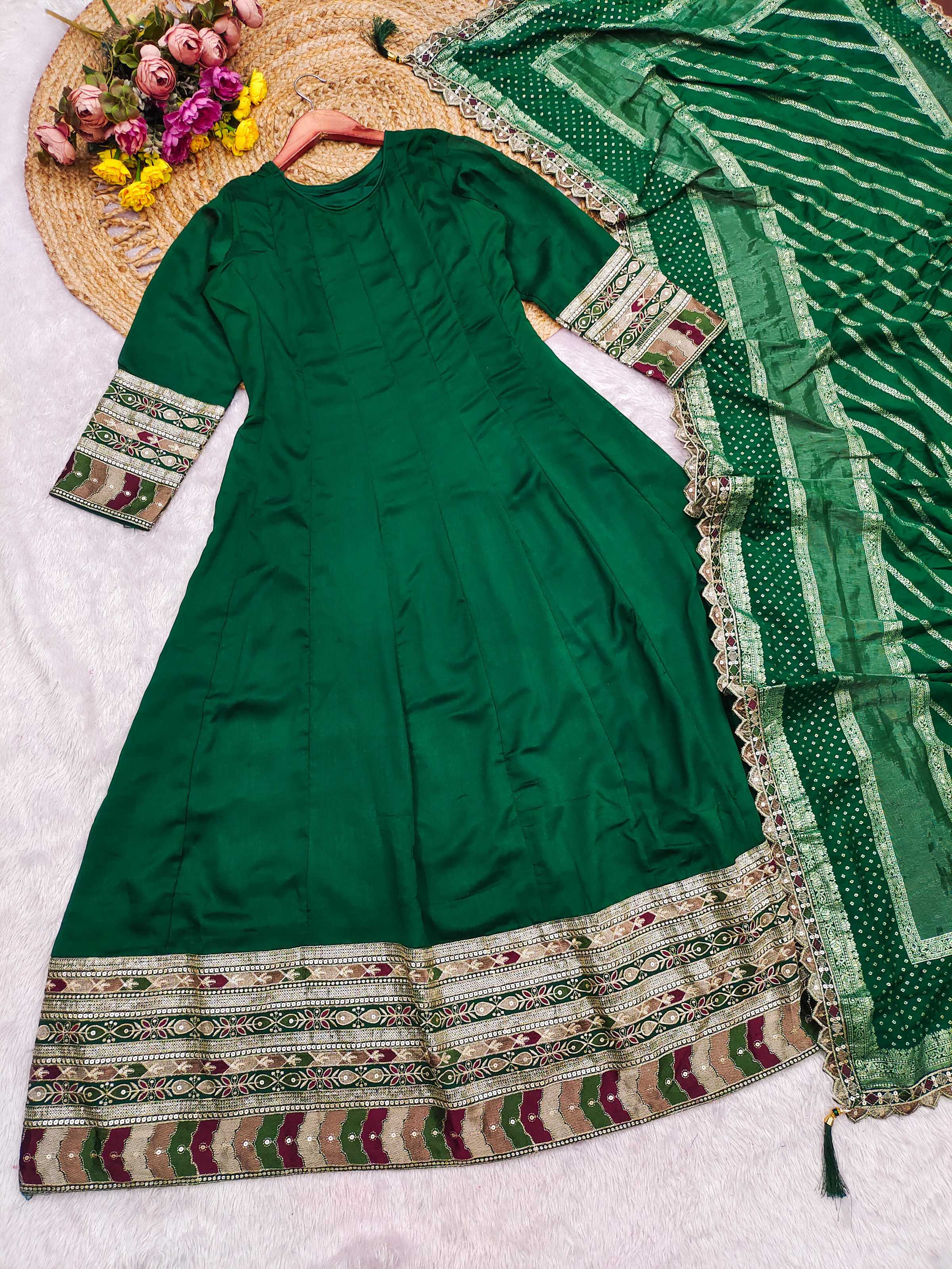 Evanik Women Green Embroidered Design Wedding Gown with Dupatta - Distacart