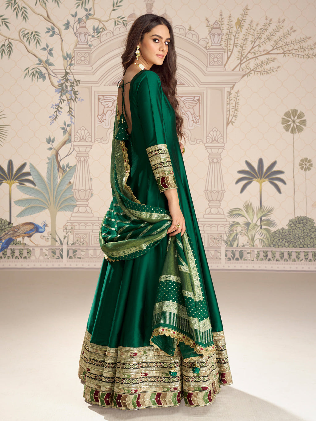 Evanik Women Green Embroidered Design Wedding Gown with Dupatta - Distacart