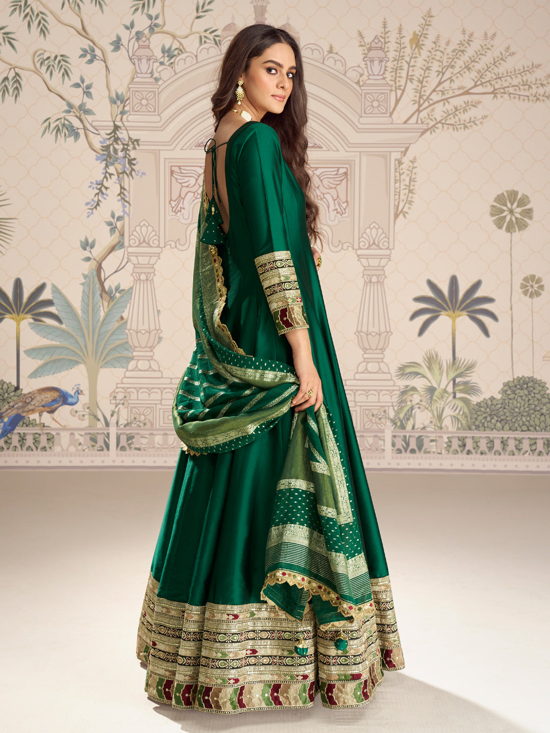 Evanik Women Green Embroidered Design Wedding Gown with Dupatta - Distacart