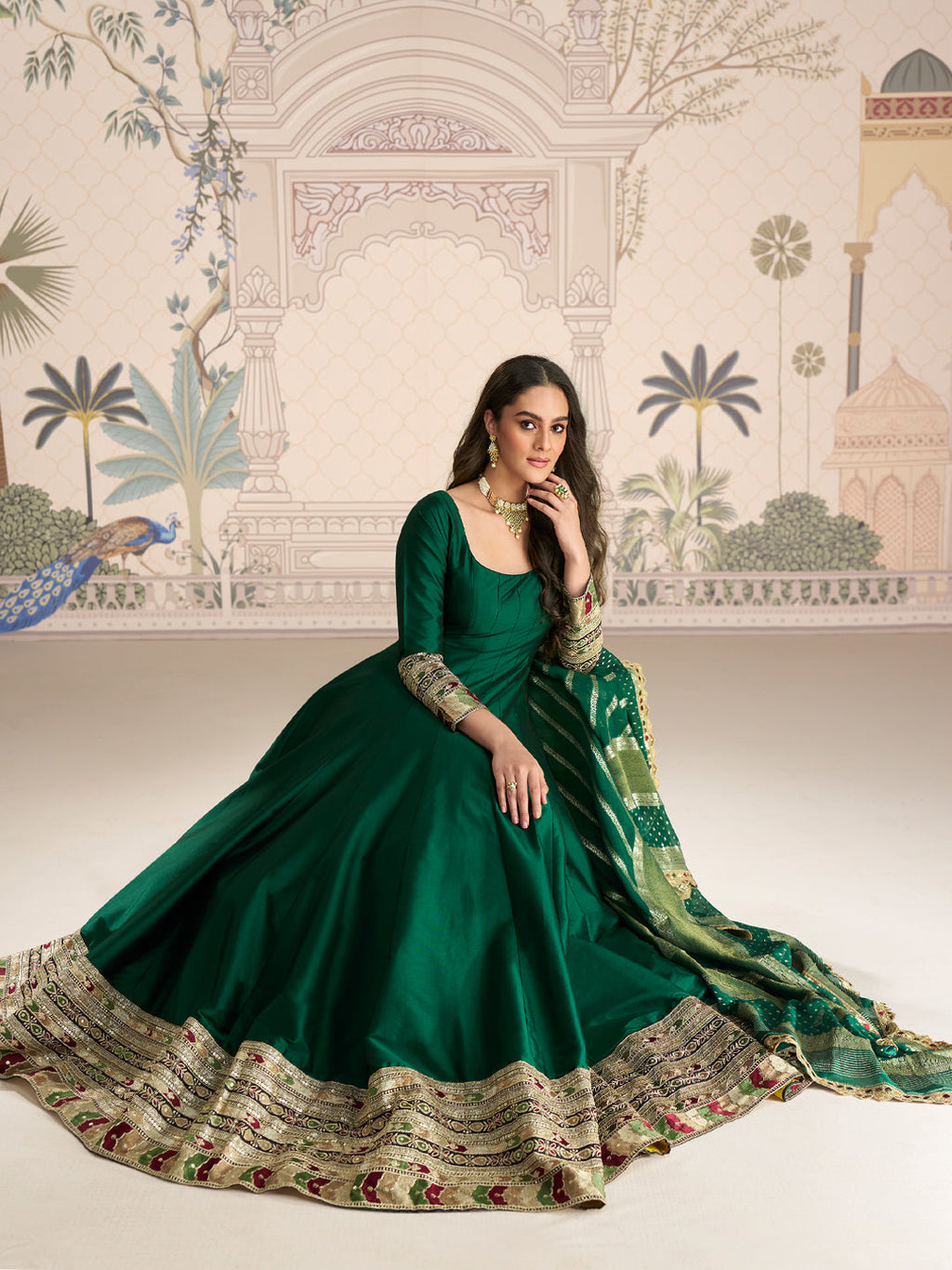 Evanik Women Green Embroidered Design Wedding Gown with Dupatta - Distacart