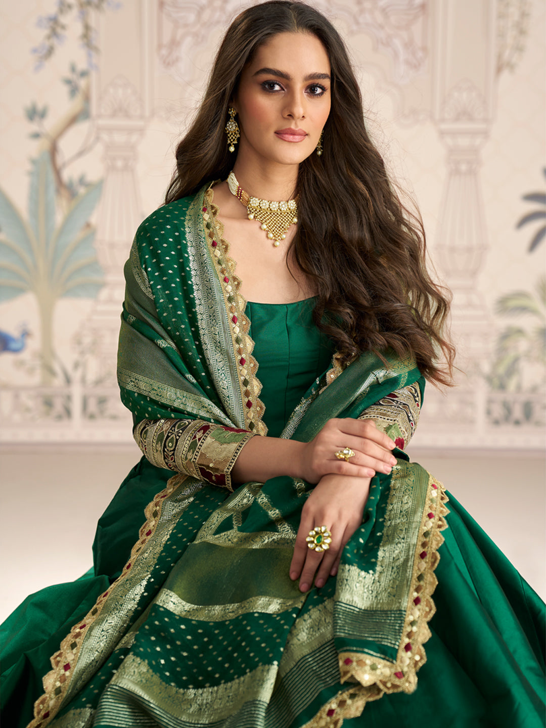 Evanik Women Green Embroidered Design Wedding Gown with Dupatta - Distacart
