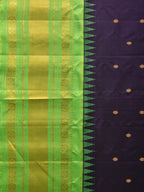 Green and Blue Gadwal Silk Handloom Saree with Mango Pallu Design - Global Threads