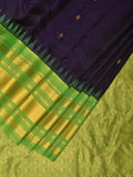 Green and Blue Gadwal Silk Handloom Saree with Mango Pallu Design - Global Threads