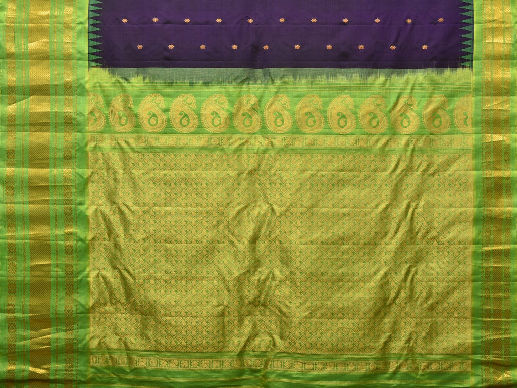 Green and Blue Gadwal Silk Handloom Saree with Mango Pallu Design - Global Threads