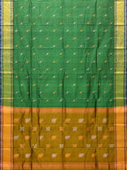 Green and Olive Uppada Silk Handloom Saree with Buta Design - Global Threads
