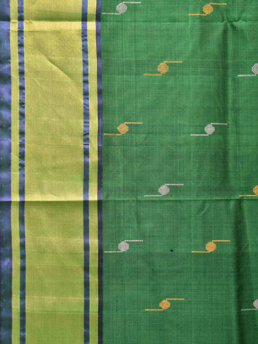 Green and Olive Uppada Silk Handloom Saree with Buta Design - Global Threads