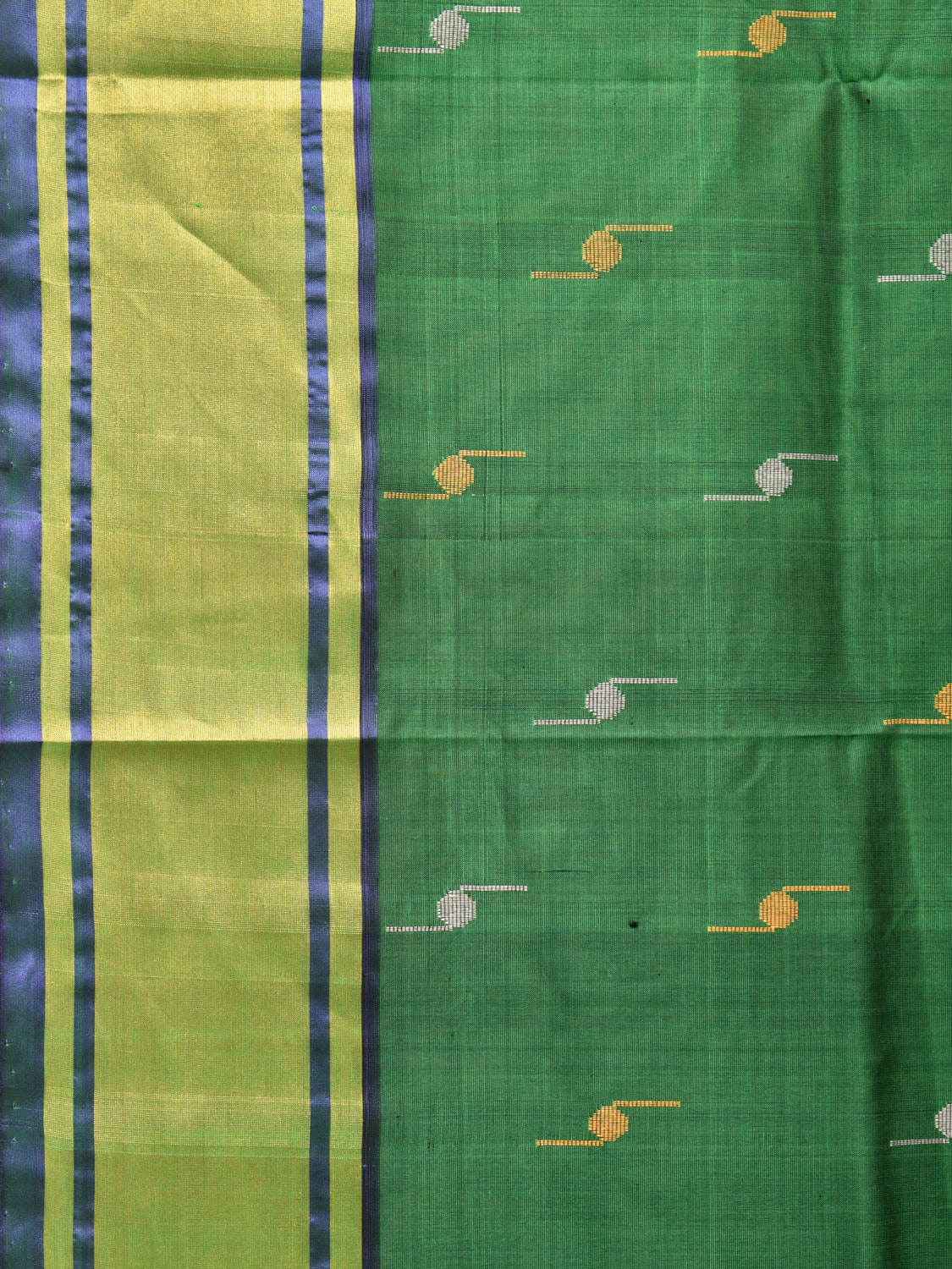 Green and Olive Uppada Silk Handloom Saree with Buta Design - Global Threads