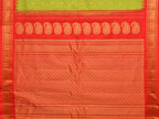 Green and Red Gadwal Silk Handloom Saree with Mango Pallu Design - Global Threads
