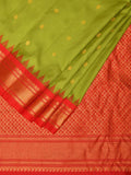 Green and Red Gadwal Silk Handloom Saree with Mango Pallu Design - Global Threads