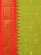 Green and Red Gadwal Silk Handloom Saree with Mango Pallu Design - Global Threads