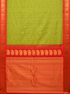 Green and Red Gadwal Silk Handloom Saree with Mango Pallu Design - Global Threads