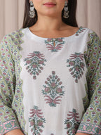 Yufta Green And White Hand Embroidery Cotton Plus Size Kurta Dupatta Set - Distacart