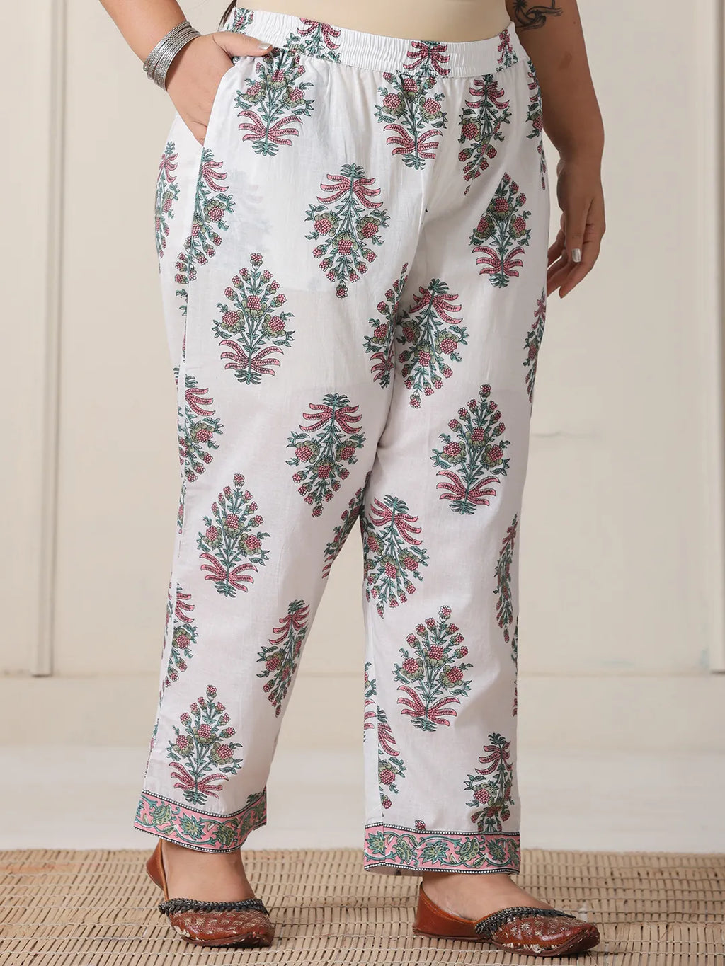 Yufta Green And White Hand Embroidery Cotton Plus Size Kurta Dupatta Set - Distacart