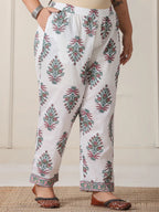 Yufta Green And White Hand Embroidery Cotton Plus Size Kurta Dupatta Set - Distacart