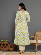 Yufta Green Beads & Stones Cotton Anarkali Kurta Dupatta Pant Set